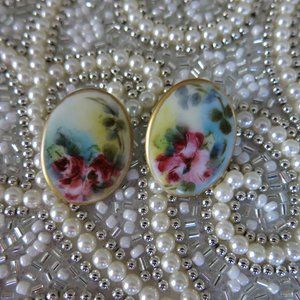 Antique Hand Painted Rose Gold Ceramic MODIFIED Buttons(2) for REPURPOSE CRAFTS